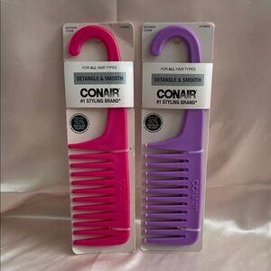 2 PC SET - Conair Detangle & Smooth Shower Comb - Pink & Purple